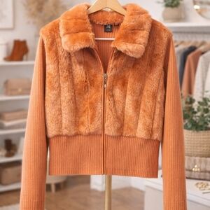 Milano Faux Fur Teddy Jacket in Burnt Orange
